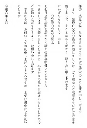 香典返しに添える挨拶状