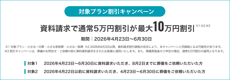 対象プラン割引キャンペーン 資料請求で通常5万円割引が最大10万円割引