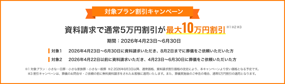 対象プラン割引キャンペーン 資料請求で通常5万円割引が最大10円割引